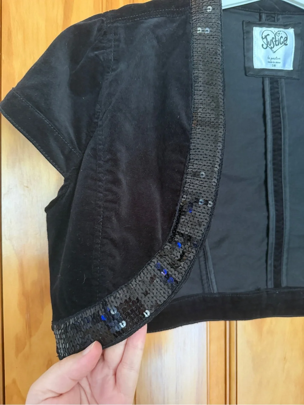 Justice Black Velvet Sequin Cropped Bolero Jacket Size 16